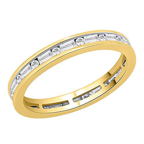 KATARINA Round and Baguette Cut Diamond Eternity Band in 14K Yellow Gold (5/8 cttw, G-H, I2-I3) (Size-4)