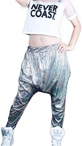 Hoohu Adult Hip Hop Baggy Laser Harem Elastic Waist Loose Fit Pants Trousers Sweatpants for Dancewear Active Sports Jogger