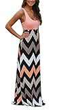 Demetory Women`S Bohemian Sleeveless Backless Wave Striped Maxi Dress (U4-6/Asian S, Black)