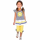 Rumas® Little Girls Sunny Cute Daisy Flower Stripe Shirt Top + Shorts Clothes