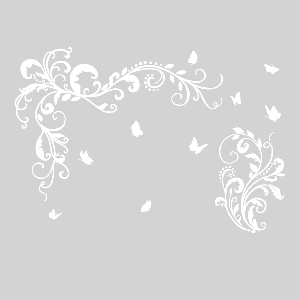 SUPERDANT White Vines Butterfly Wall Sticekers Vinyl Flowers Wall Stickers Floral Butterfly Decals Stickers for Walls for Girls Bedroom Living Room Balcony Vinyl Transfer