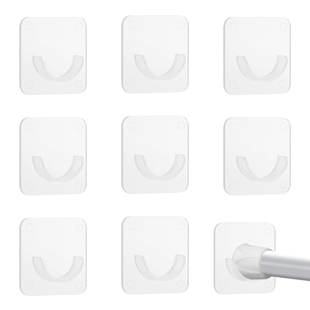 8 PCS Curtain Rod Holder Invisible Shower Rod Retainer No Drilling Closet Rod Bracket for Bathroom Bedroom Balcony Wardrobe Closet