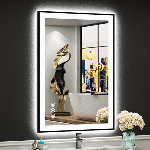 AWANDEE 24x36 LED Bathroom Mirror Black Framed