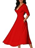 Happy Sailed Women V Neck Half Sleeves Flare Casual Slim Midi Dresses