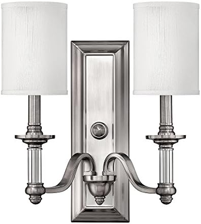 HK/SUSSEX2 Sussex 2 Light Brushed Nickel Wall Light with Shade