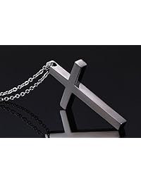 Pendiente Reve con cruz, en tono plateado, de acero inoxidable, simple para hombre y mujer, con cadena de 20 a 24 pulgadas