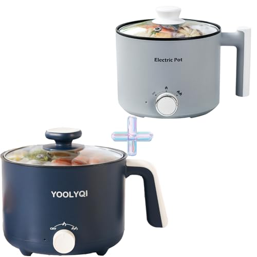 YOOLYQI 2 Electric Hot Pot:1.5 L Ramen Cooker, Dual Power Mini Portable Multi-Functional Lazy Pot for Pasta, Noodles, Egg, Soup, Non-Stick Noodle Cooker with Boil Dry Protection for Dorm, Office