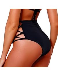 CROSS1946 Bikini de dama sexy retro de cintura alta con tiras y braguita de traje de baño Tankini sólido inferior