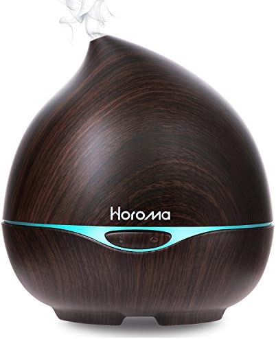 Horoma 300ml Essential Oil Diffuser, Aromatherapy Oil Diffuser Humidifier Quiet Cool Mist for Home Office Baby Bedroom, 7 Color LED Lights, Waterless Auto Shut-off - Wood Grain Black