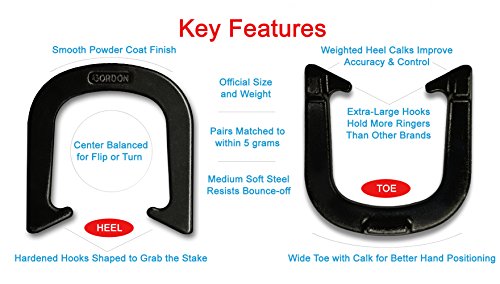 Gordon Professional Pitching Horseshoes - NHPA Sanctioned for Tournament Play - Drop Forged Construction - One Pair (2 Shoes) - Black Finish - Medium Weight