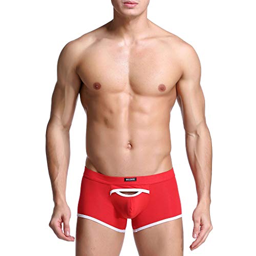 Simayixx Man Soft Panties Men's Boxer Briefs Shorts Thong Pouch Soft Underpants Trunks Mesh Underwear for Male G-String Red
