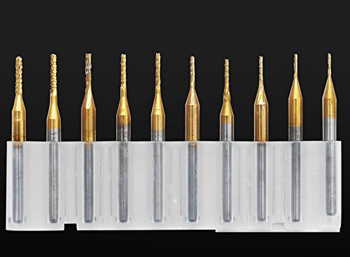 Fan-Ling 10x 1/8'' 0.8-3.175mm PCB Drill Bit Set Engraving Cutter Rotary CNC End Mill New,Titanium plating Material,WIth Box (Gold) - Thumbnail 6