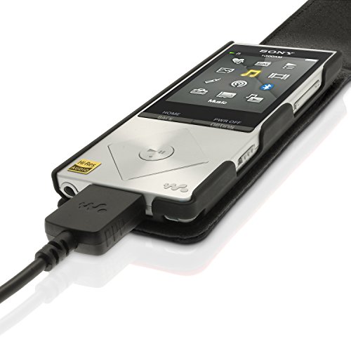 iGadgitz Black Leather Flip Case Cover for Sony Walkman NWZ-A15 NWZ-A17 NW-A25 NW-A27 8GB 16GB 32GB & 64GB with Detachable Carabiner + Belt Loop + Magnetic Closure + Screen Protector - Thumbnail 5