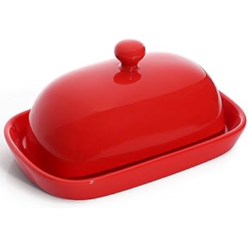 Sweese 306.104 Porcelain Cute Butter Dish with Lid, Perfect for East/West Butter, Red