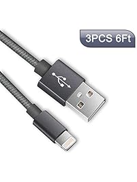 iPhone Charger AOSTA Lightning Cable 3Pack 6Ft/2M Nylon Braided Lightning Sync & Charging Cord for iPhone 7 Plus 6S Plus 6 Plus SE 5S 5C 5, iPad 2 3 4 Mini Air Pro, iPod-Grey