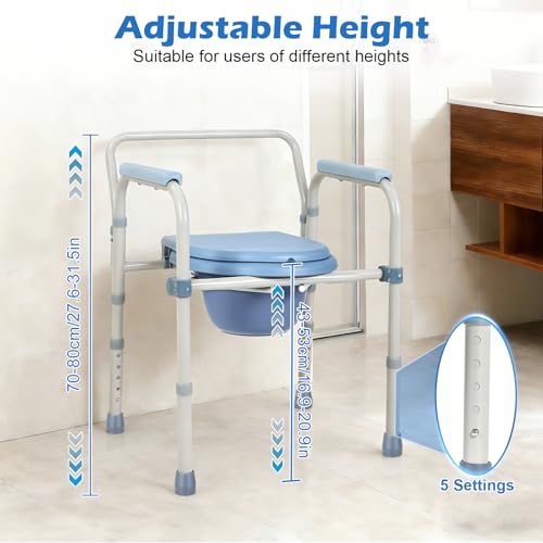 Elderly Portable Elderly Portable Adult Toilet Chair 5 Adjustable Heights, Portable Adult Toilet, Elderly Toilet Chair with Bucket/with Armrests for Pregnant Women with Disabilities (250 kg)