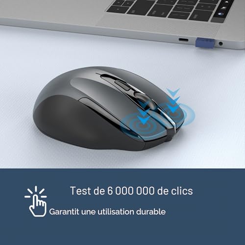 TECKNET Wireless Mouse, 2.4G Optical Mouse with 2600 DPI, Ergonomic Mouse for Laptop, PC with USB Receiver, Silent Click, Grey