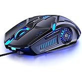 SMAIGE Gaming Mouse Wired,6 Buttons, 4 Adjustable DPI Up to 3200 DPI, 7 Circular &amp; Breathing LED Light, Multifunction Wired Mouse Used for Games and Office (Black)