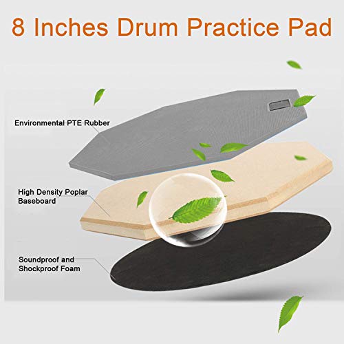 WeiMeet Drum Pad 8 Inches Drum Practice Pad Silent Drum Pad with 1 Pair Drum Sticks（8 inch） - Thumbnail 3