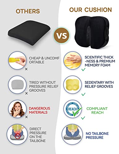 Travel Ease Memory Foam Coccyx Orthopedic Seat Cushion, Seat Cushion for Lower Back Pain and Sciatica Tailbone Pain Relief – Fit for Office Chair, Car Seat, Wheelchair (Black)