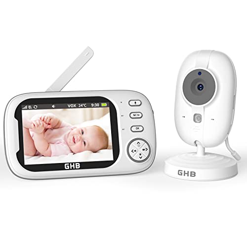 GHB Baby Monitor Video and Audio 3.5 Inch 720HD Camera, 2000 mAh Battery, Two-Way Communication, VOX Night Vision Temperature Monitor, Lullabies