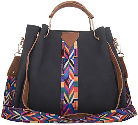 Onfashion Women's Colorful Strap Handbag Top Handle Tote Bag Bucket Shoulder Bag 2 pieces