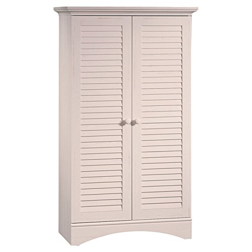 Utility Storage Cabinet Bedroom Closet Organizer Kitchen Pantry Cupboard Tall Cabinets Wood Shelf Food Shelves Furniture 2 Door Antiqued White NEW