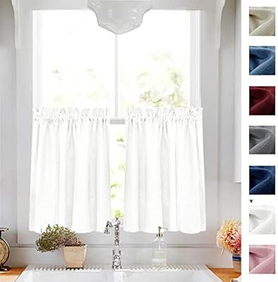 36 Inch Long Tier Curtains For Kitchen Window Casual Weave White