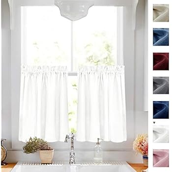 White Tier Curtains Semi Sheer Short Curtains Kitchen Casual Weave Cafe Curtains Half Window Treatments 2 Panels 24