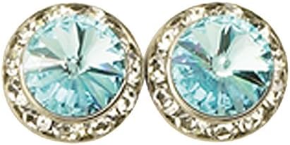 20mm Aqua Blue Authentic Swarovski Round Rivoli Crystal Pierced Earrings - USA Made