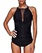 Tempt Me Women One Piece Swimsuit High Neck Plunge Mesh Ruched Monokini Swimwear
