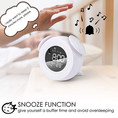 HOMVILLA Reloj Despertador, Despertador Infantil para Alarmas Dobles Luz de Despertador Luz de Noche Lámpara de Mesilla de Noche con Función de Control Táctil de Repetición 25 Sonidos Naturales Clock