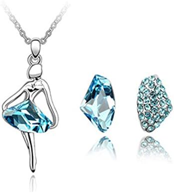 Fortunal FSWHBLUE Crystal Ballerina Necklace and Earrings Set