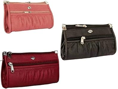 Sk Noor Pu Leather Womens And Girls Wallet Clutch Pink Maroon Black Combo Of 3