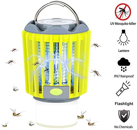 Bug Zapper Camping Lantern LED Flashlight 3 in 1 Mosquito Zapper Charge Via USB Lightweight Camping Gear & Accessories for The Outdoors & Emergencies IP66 Waterproof Compact 2000mAh