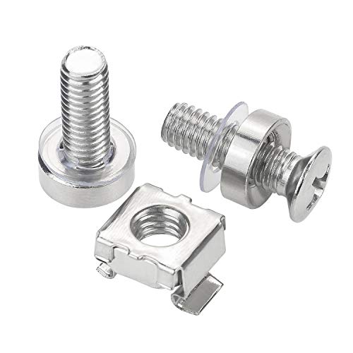 Favordrory 30 Pack M6 x 20mm Rack Mount Cage Nuts, Screws and Washers for Rack Mount Server Cabinet, Rack Mount Server Shelves, Routers (Silver)