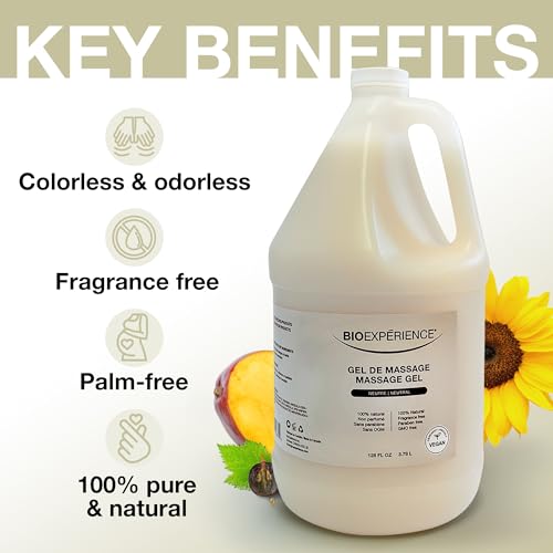 BioExperience - Neutral Massage Gel - Professional Massage - Long-Lasting Formula, Unscented Moisturizing Lotion - Deep Hydration - Soothes Aching Muscles - Paraben-Free - Gallon 128oz