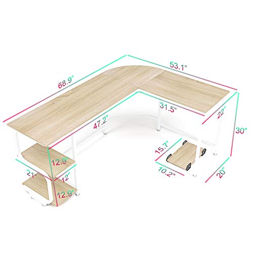 Teraves Reversible L Shaped Desk with Shelves 69“ Corner Computer Desk