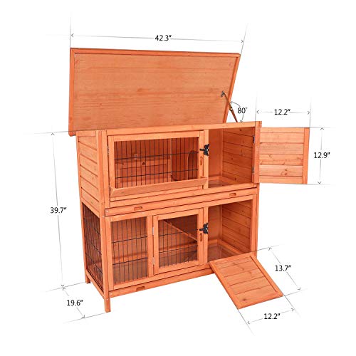 POTBY Wooden Rabbit Hutch Pet Cage Shelter House with Waterproof Roof