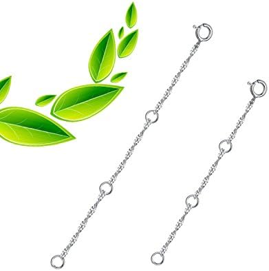 Sterling Silver Necklace Bracelet or Anklets Chain Extender Singpore Chain 2pcs Per Pack in Different Length: 4" and 3", Total 7" with 6 circles, adjustalbe between 3" to 4",5",6",7"