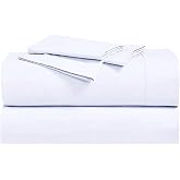 Royal Hotel Split King Sheets Set, 300 TC Cotton Percale, White | 100% Cotton Percale Sheets, Crisp Breathable Bedding, Cool-Sleeping Deep Pocket Fitted Sheet, Hotel-Style Everyday Comfort