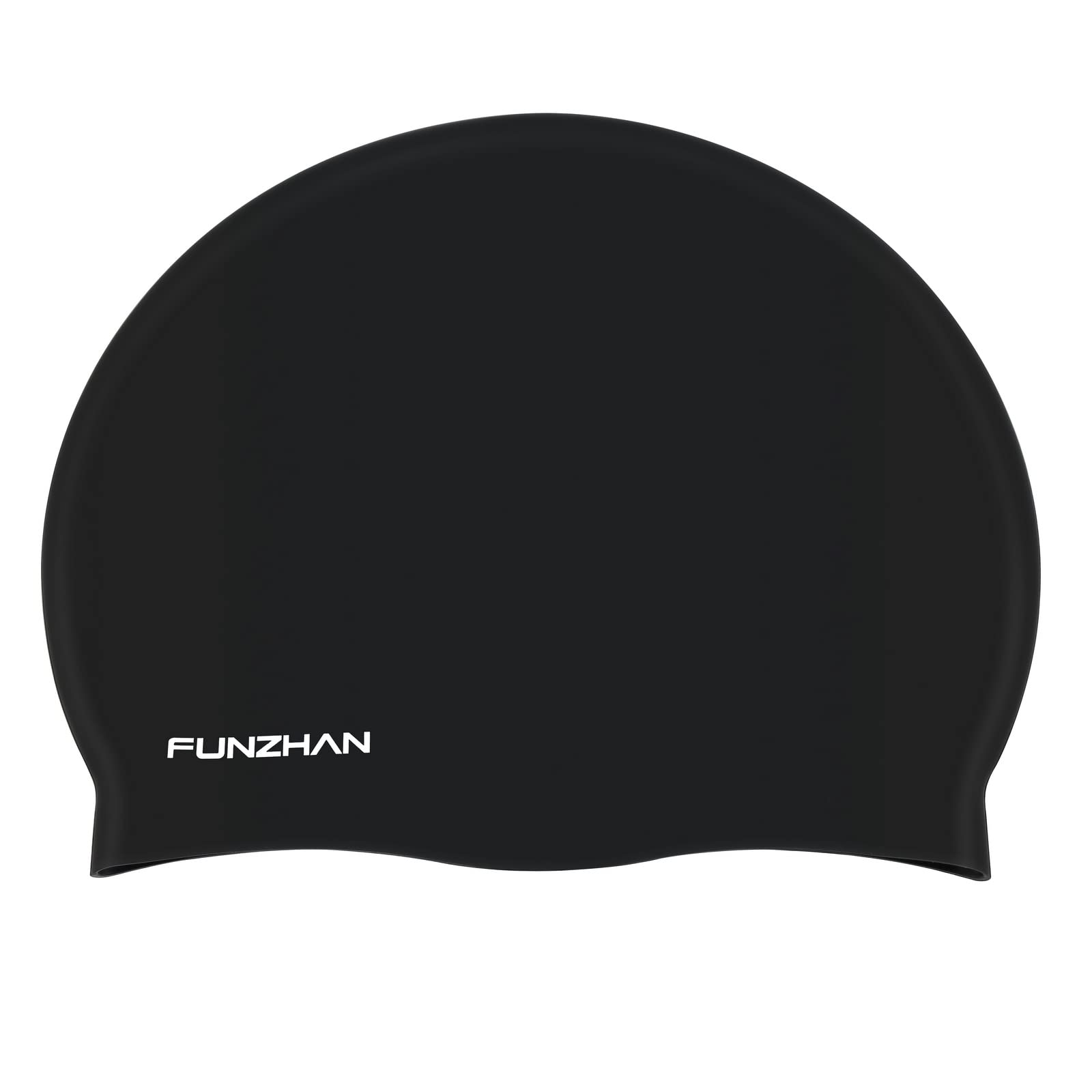 Funzhan Silicone Swim Cap Waterproof Non-Slip Comfortable Swimming Hat Durable High Elasticity For Curly Hair Long Hair Adult (Black)
