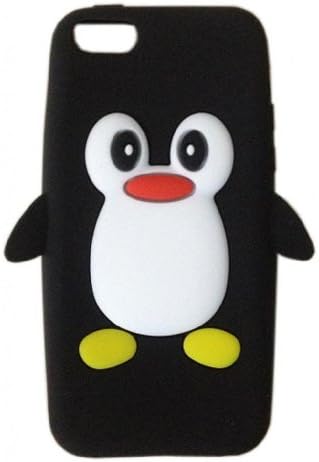 New Lovely 3D Cartoon Penguin Pattern Soft Silicone Case Cover for Apple iPhone 5C (Black)