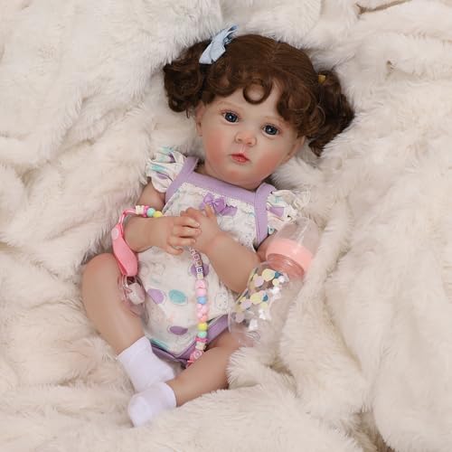 Bebê Reborn Boneca Menina Corpo de Silicone 48cm Olhos Azuis Pode Dar Banho Criança Presente