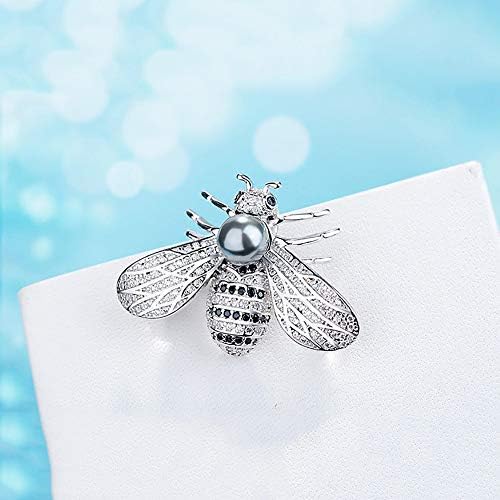 Crystal Brooch Pin Costume Badge Rhinestone Personality Bee Brooch Pearl Pin Accessories (Color : Gray)