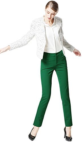 Sissily Women's High Waist Tummy Control Hip Lifting Elastic Fit Straight Trouser Pant Super Comfy Stretch Slim Skinny Pants for Women Casual Business Office(3XL / Green)
