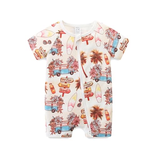 Gender Neutral Baby Clothes Cotton Short Sleeve Pants Double Zipper Footless Coming Home Outfit Boy Girl