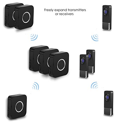 Coolqiya Doorbell Kit Wireless Door Bell Chimes with 3 Plugin Receivers and 2 Remote Waterproof Door Buttons, No Battery Required for Receivers, 52 Ringtones, Black
