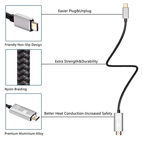 USB C to HDMI Cable, USB Type-C to HDMI Cable Thunderbolt 4/3 Port 4K for iPhone 15/16 Serials,New MacBook/pro iPad Pro 2018 iMac Chromebook Pixel Dell XPS 13/15 Galaxy S8/S9 S8/S9 Plus Note8 (6ft)