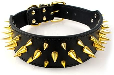 Fundodo Leather Large Dog Pet Pitbull Gold Spikes Silver Studded Harness Collar Leash Set For Large Dogs Boxer Bull Terrier
